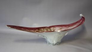 A LARGE MURANO STYLE FREEFORM STUDIO GLASS BOWL, graduating pink, white and clear cased glass with