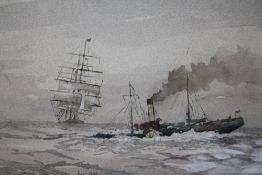 AFTER FRANK BRANGWYN (1867-1956). Sailing vessel and paddle steamer in a choppy sea, bears signature