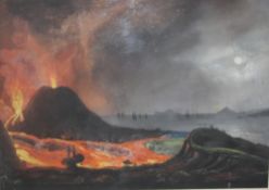 CONTINENTAL SCHOOL (XIX). A pair of gouache studies depicting volcanic eruptions, one titled '
