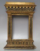 A 19TH CENTURY GOLD GRAND TOUR FRAME, frame W 2 cm at sides, approx 6 cm top and bottom, rebate 16 x