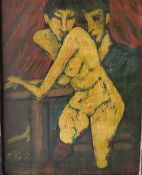 A.M. (XIX-XX). Continental school. impressionist female nude and her companion, signed with initials