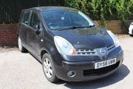 A 2008 NISSAN NOTE ACCENTA S 87 'DY58 UWW', 1.4L PETROL, MOT JAN 2022, APPROX MILEAGE 69,400