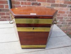 AN ANTIQUE MAHOGANY HEXAGONAL BRASS BOUND CELLARETTE H-33 W-52 CM