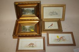 A PAIR OF SMALL FRAMED AND GLAZED WATERCOLOURS DEPICTING FOXES BY EILEEN ENDACOTT, TOGETHER WITH A