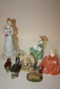 A COLLECTION OF FIGURINES TO INCLUDE A FRANKLIN MINT MADAME OLENSKA, TWO BESWICK BIRDS , COALPORT