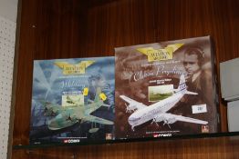 TWO CORGI -THE AVIATION ARCHIVE' DIE CAST MODEL AIRPLANES, CLASSIC PROP LINERS BOEING