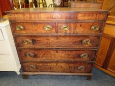 A 19TH CENTURY OAK & MAHOGANY CROSSBANDED FIVE DRAWER CHEST H-97 W-103 CM