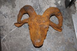 A CAST WALL MOUNTABLE RAMS HEAD