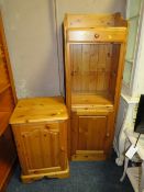 A MODERN OPEN CABINET TOGETHER WITH A SMALLER CABINET (2)