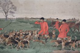 CHAS E. BALDOCK (XIX-XX). A set of three framed and glazed landscape hunting prints with huntsmen