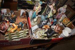 TWO TRAYS OF ASSORTED CERAMIC FIGURES TO INCLUDE A SHERLOCK HOLMES FIGURE, CAPODIMONTE STYLE FIGURES