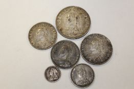 SIX VICTORIAN SILVER COINS