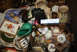 THREE TRAYS OF ASSORTED CERAMICS TO INCLUDE MINTON, SPODE AND PORTMEIRION