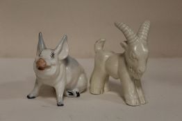 TWO BESWICK FIGURES COMPRISING A SEATED PIG AND A KID GOAT (2)