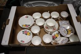 A TRAY OF GOLD STAMPED ROYAL WINDSOR ROSE PATTERN CHINA, RICHMOND CHINA AND FOUR PIECES OF AYNSLEY
