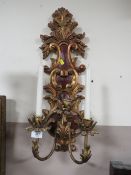 A CONTEMPORARY GILT WALL SCONCE WITH CANDLES H-65 CM