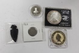 A 1995 1OZ .999 SILVER AUSTRALIAN KOOKABURRA 1 DOLLAR COIN TOGETHER WITH A ONE TROY OUNCE AMERICAN