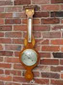 A MAHOGANY AND INLAID BAROMETER H-95 CM