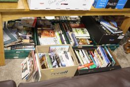 A LARGE QUANTITY OF MOSTLY MODERN BOOKS TO INCLUDE TRAVEL INTEREST (PLASTIC TRAYS NOT INCLUDED)