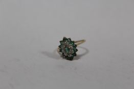 A HALLMARKED EMERALD TYPE RING, HALLMARKS INDISTINCT, APPROX WEIGHT 2.1G, RING SIZE N 1/2