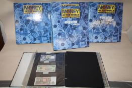 FOUR BINDERS OF MONEY OF THE WORLD MAGAZINES, TOGETHER WITH A MATCHING ALBUM OF WORLD BANK NOTES AND
