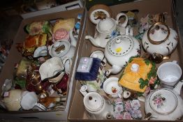 TWO TRAYS OF ASSORTED CERAMICS TO INCLUDE A QUANTITY OF NOVELTY TEA POTS