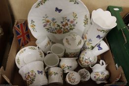 A SMALL TRAY OF AYNSLEY COTTAGE GARDEN CERAMICS TO INCLUDE COFFEE CUPS AND SAUCERS