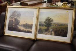 A PAIR OF GILT FRAMED AND GLAZED SIGNED GERALD COULSON PRINTS ENTITLED 'COUNTRY LIFE' AND 'SUMMER