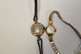 A VINTAGE 9 CARAT GOLD CASED WRISTWATCH, TOGETHER WITH A KERED EXAMPLE (2)