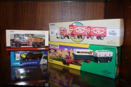 FOUR BOXED CORGI DIE CAST MODELS, A SCAMMELL CONTRACTOR, A MORRIS COMMERCIAL TRUCK, A HIGHWAYMAN,