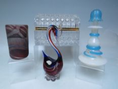 A VINTAGE LARGE DOMED TOPPED GLASS CASKET, hinged lid with gilt fittings, pressed glass having