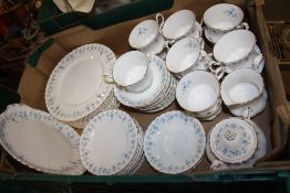 A TRAY OF ROYAL ALBERT MEMORY LANE CHINA TO INCLUDE DINING PLATES, TRIOS ETC.