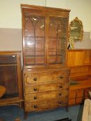 A REGENCY MAHOGANY GLAZED SECRETAIRE BOOKCASE H-228 W-103 CM