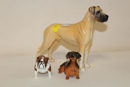 THREE BESWICK DOG FIGURES - GREAT DANE, DACHSHUND AND BULLDOG