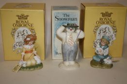 A BOXED ROYAL DOULTON THE SNOWMAN FIGURE TOGETHER WITH TWO ROYAL OSBORNE CHILDHOOD MEMORIES