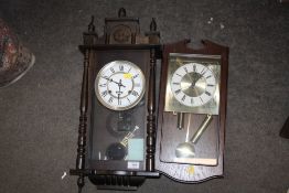 TWO VINTAGE WOODEN WALL CLOCKS