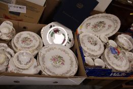 TWO TRAYS OF ROYAL STANDARD MANDARIN PATTERN CHINA TO INCLUDE A TEAPOT, DINING PLATES, TUREENS, CUPS