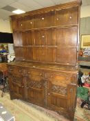 AN OAK WELSH STYLE DRESSER W-153 CM A/F - MARKED TO THE TOP