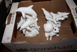 TWO LENOX FIGURES ENTITLED 'PENGUINS AT PLAY' AND 'SEA SYMPHONY' TOGETHER WITH A ROYAL OSBORNE