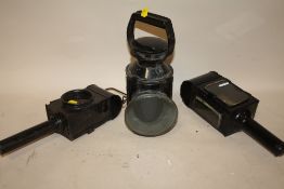 TWO VINTAGE COACHING LAMPS TOGETHER WITH ANOTHER (3)