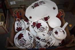 A TRAY OF COLCLOUGH 7908 ROSE PATTERN CHINA