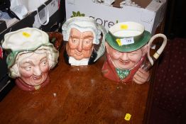 TWO BESWICK CHARACTER JUGS, TONY WELLER AND SAIRY GAMP TOGETHER WITH A ROYAL DOULTON THE LAWYER