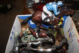 A COLLECTION OF HORSE FIGURES TO INCLUDE A SMALL BESWICK HORSE