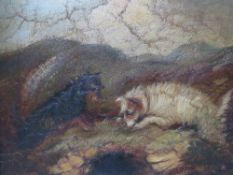 (XIX). British school, circle of ARMFIELD, stormy moorland landscape with terriers at a rabbit hole,