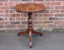 A 19TH CENTURY MAHOGANY PEDESTAL TABLE, the fixed circular top supported on a turned column and