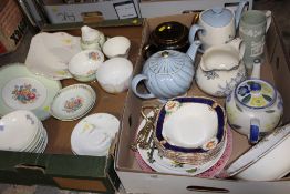 TWO TRAYS OF ASSORTED CHINA TO INCLUDE TEAPOTS