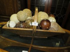 A CONTEMPORARY RUSTIC STYLE TRUG WITH DECORATIVE BAUBLES
