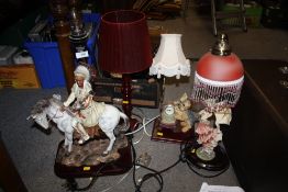 FOUR MODERN TABLE LAMPS TO INCLUDE A 'THE ACADEMY COLLECTION' NATIVE AMERICAN ON HORSEBACK