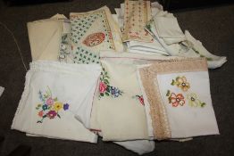 A SMALL BOX OF VINTAGE LINEN