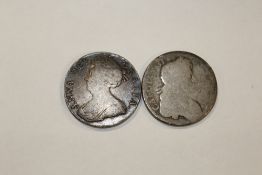A 1708 SILVER CROWN TOGETHER WITH ANOTHER